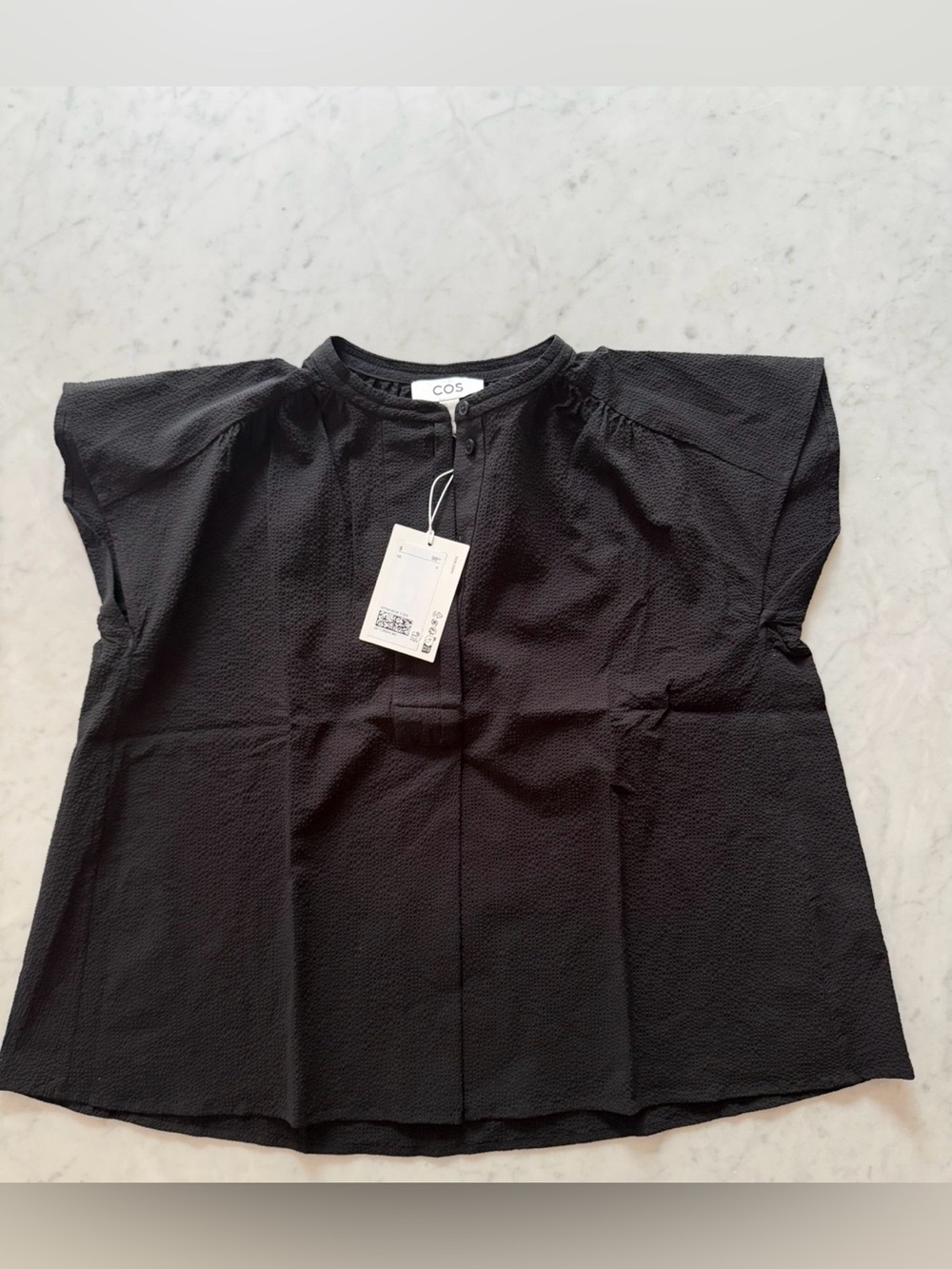 COS Black Textured Henley Sleeve Blouse